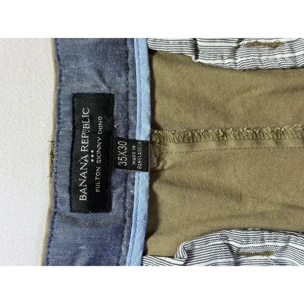 Banana Republic Men's Skinny Fit Stretch Chino Pants Beige 35W Flat Front